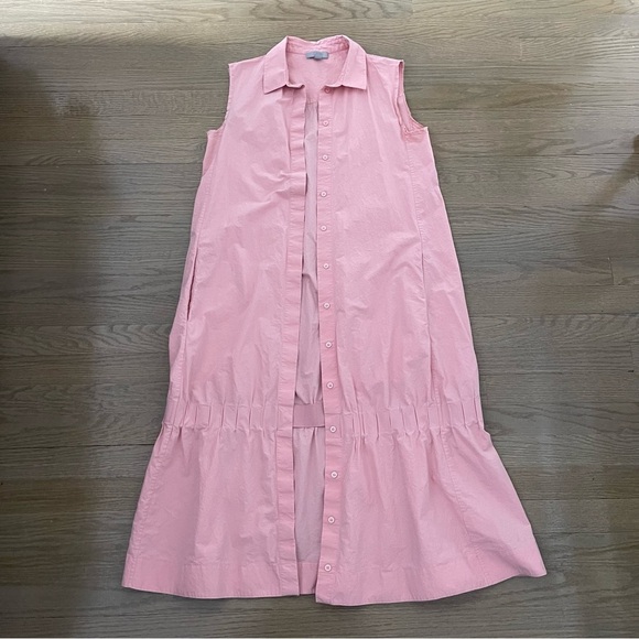 COS Women's 100% Cotton Pink Gathered Hem Button Down MIDI Shirt Dress Small - Picture 1 of 15